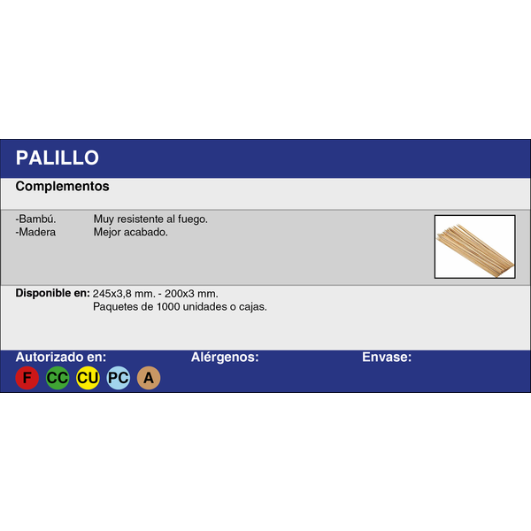 PALILLO BAMBU 245 x 3.8 mm. (1000 u/c)